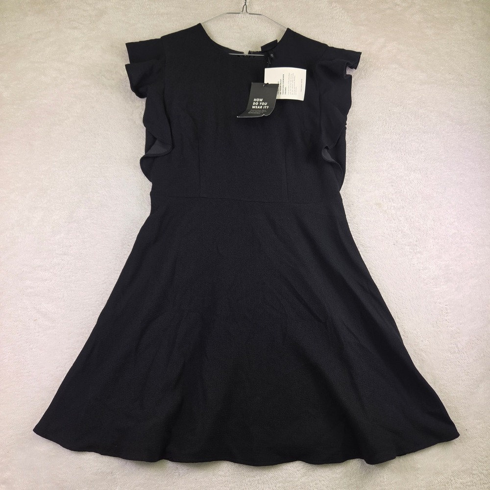 Who What Wear Womens Black Ruffle Shoulder Fit & Flare Mini Dress Size M